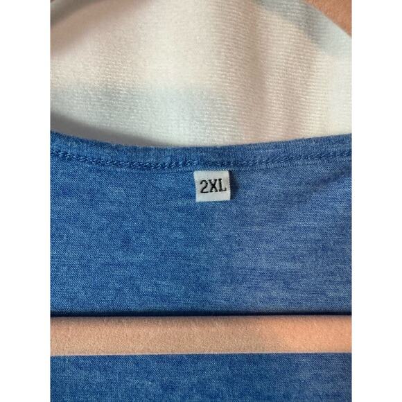 Modish Rebel Blue Nature Moon Trees Scene Split Neck Tee Shirt Top Women's 2XL - Picture 2 of 2